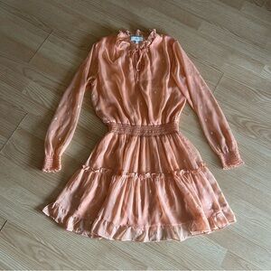 NSR Blush Peach Gold Ruffle Smocked Dress Small